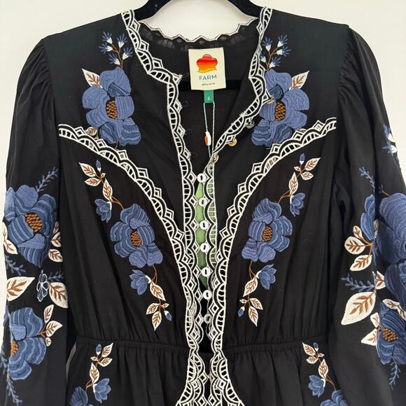 Farm Rio Black Bold Flowers Long Sleeve Midi Dress - Picture 4 of 11